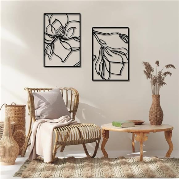 3Panels Metal Flowers WallDecor Modern Abstract Nature Floral Line WallSculpture - Picture 4 of 6